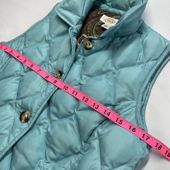 Talbots Down Puffer Vest Small Quilted Button Feather Aqua Teal Paisley Lining - Picture 6 of 10